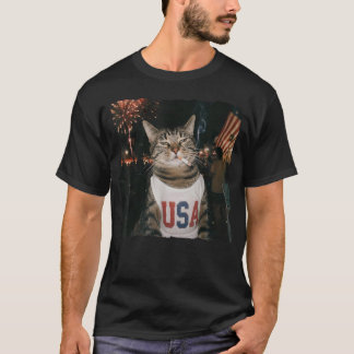 Camiseta Gato Patriótico De 4 De Julho Fumando Cigarro 250