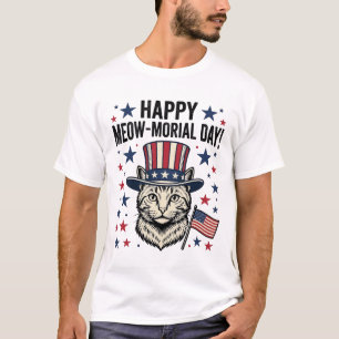 Camiseta Gato Patriótico Dia Meow-morial Vintage Desenho Ve
