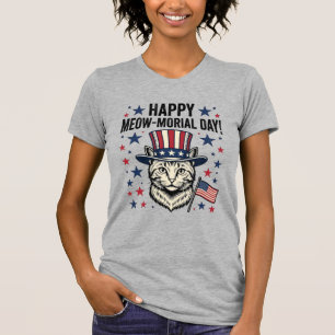 Camiseta Gato Patriótico Dia Meow-morial Vintage Vector Des