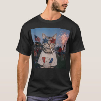 Camiseta Gato Patriótico Engraçado Dos EUA No Dia 4 De Julh
