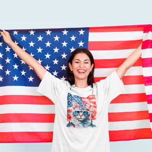 Camiseta Gato Patriótico Fofo EUA América 4 de Julho