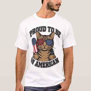 Camiseta Gato Patriótico Orgulhoso por Ser Americano Vetor 
