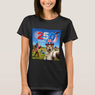 Camiseta Gato Patriótico Selfie Pé Grande 250º Aniversário