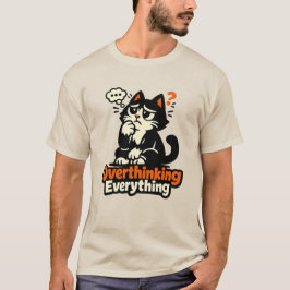 Camiseta Gato Pensando Demais em Tudo