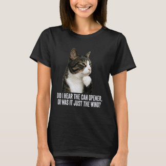 Camiseta Gato Pensativo Engraçado - Ouvi o Abridor de Latas