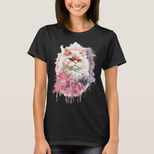 Camiseta Gato Persa Aquarela Flor de Cerejeira Japonesa Sak