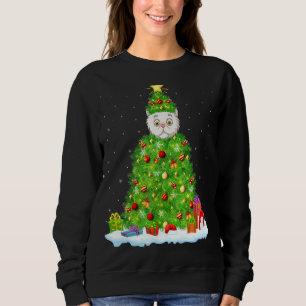 Camiseta Gato Persa Árvore de Natal Iluminação Engraçado Ga