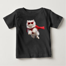 Camiseta Gato Persa Branco Super-Herói Fofo