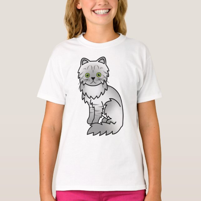 Camiseta Gato Persa Cartoon Fofo Tabby Prateado Chinchila (Frente)