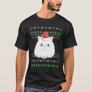 Camiseta Gato Persa Chapéu de Papai Noel Padrão Natal Feio