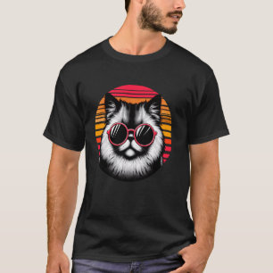 Camiseta Gato Persa Chinchila Óculos de Sol Retro Vintage P