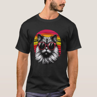 Camiseta Gato Persa Chinchila Retro Óculos de Sol Pôr do So
