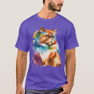 Camiseta Gato Persa Colorido de Cata Persa de Cores d'água