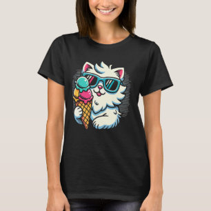 Camiseta Gato Persa Com Óculos de Sol de Sorvete