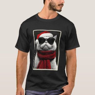 Camiseta Gato Persa de Natal com Óculos de Sol Chapéu de Pa