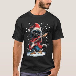 Camiseta Gato Persa de Natal Tocando Violão Músico Engraçad