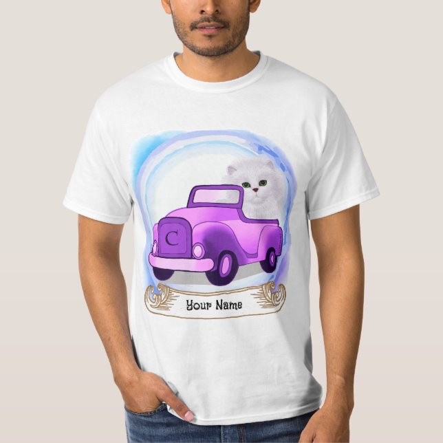 Camiseta Gato Persa Dirigindo Carro (Frente)