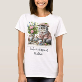 Camiseta Gato Persa em Pérolas de Chapéu Floral no Tea Part