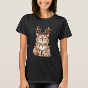 Camiseta Gato Persa Engraçado Chapéu de Papai Noel Luzes de