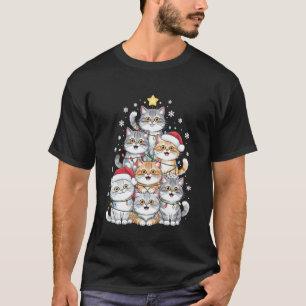 Camiseta Gato Persa Engraçado Chapéu de Papai Noel Luzes de