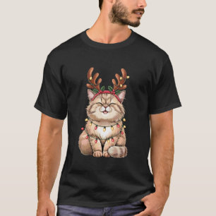 Camiseta Gato Persa Engraçado Chapéu de Papai Noel Luzes de