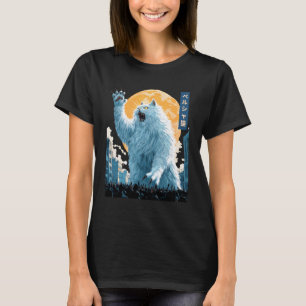 Camiseta Gato Persa Engraçado Gato Branco Monstro Kaiju Jap