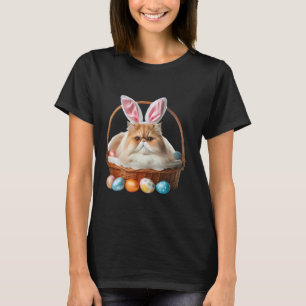 Camiseta Gato Persa Fofo Caça ao Ovo de Páscoa Dono Orelhas