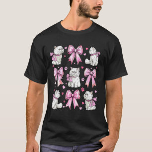 Camiseta Gato Persa Gato Branco Garota Pet Coquette Laço Ro
