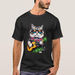 Camiseta Gato Persa Havaiano & Abacaxi Ukulele Verão Vá