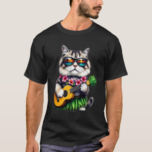 Camiseta Gato Persa Havaiano & Ukulele de Abacaxi Verão Va