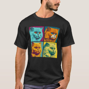 Camiseta Gato Persa Ilustração Pop Animais Coloridos Homens