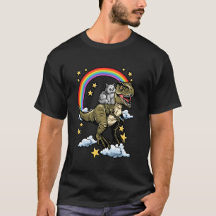 Camiseta Gato Persa Montando um Dinossauro Dino
