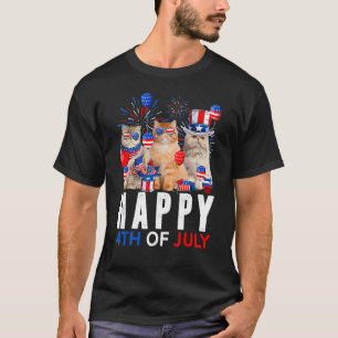 Camiseta Gato Persa Vermelho Branco Azul Fofo Patriótico Fe