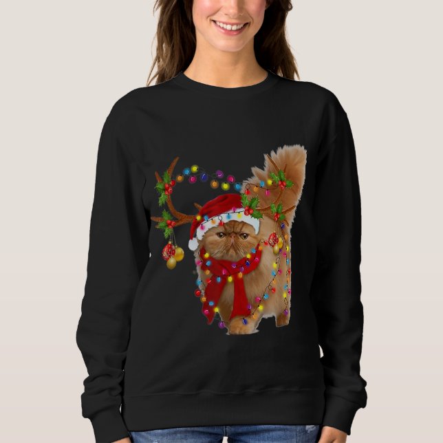 Camiseta Gato Pérsico Reindee de Natal Leve (Frente)