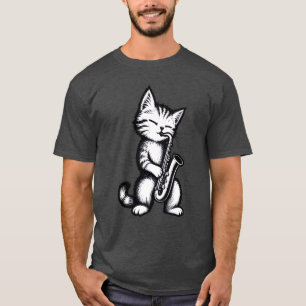 Camiseta Gato Personalizado Tocando Saxofone