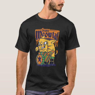 Camiseta Gato Pesado de Meowtal Diz Bateria Preguiça Heavy