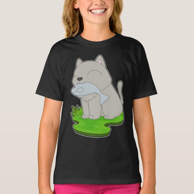Camiseta Gato Pescador de Peixes Pescando (Frente)