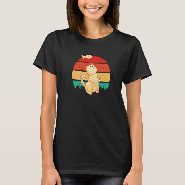 Camiseta Gato Pescador De Peixes Retro (Frente)