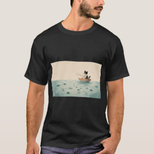 Camiseta Gato pescando em um pequeno barco