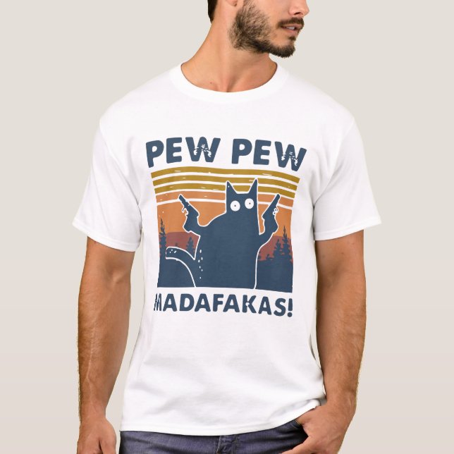 Camiseta Gato Pew Pew Madafakas Vintage (Frente)
