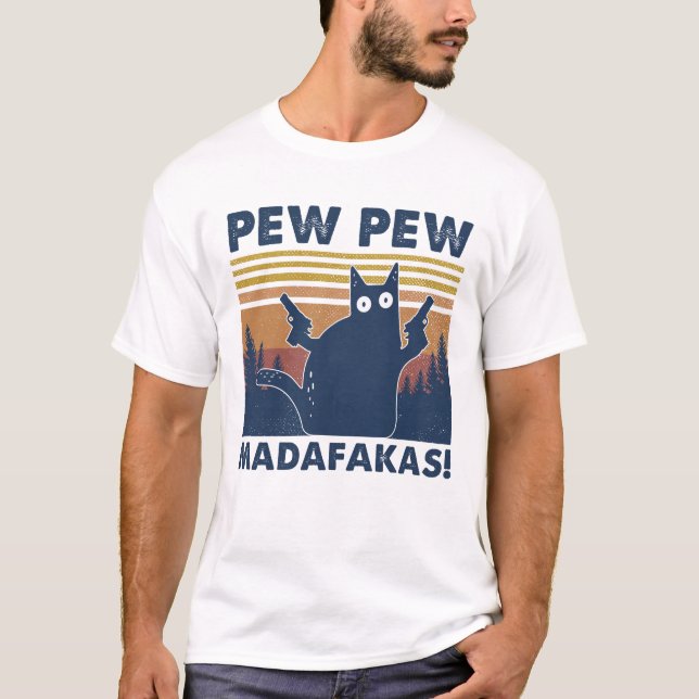 Camiseta Gato Pew Pew Madafakas Vintage Shirt (Frente)