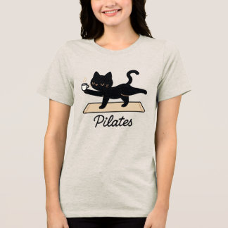 Camiseta Gato Pilates – Gata Preta com Café