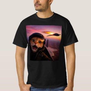 Camiseta Gato Piloto de Caça Engraçado — Meme Vintage das “