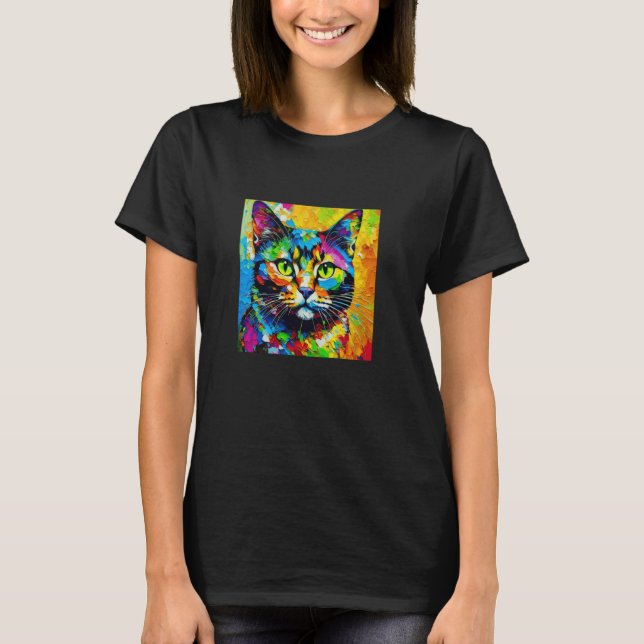 Camiseta Gato Pintado Colorido (Frente)