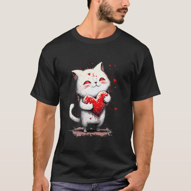 Camiseta Gato Pintado com Tinta Salpicada Abraçando uma Alm (Frente)
