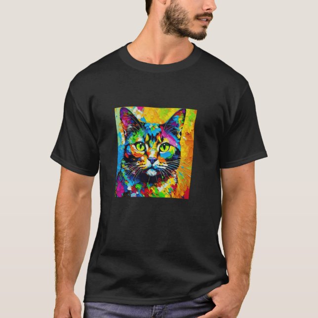 Camiseta Gato Pintado de Cores Vivas (Frente)