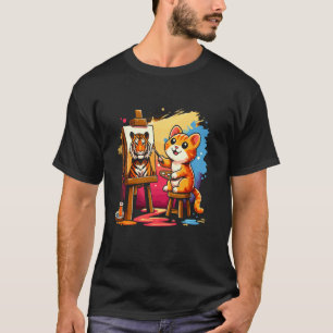 Camiseta Gato Pintando Leão Desenho de Animal Arte Abstrata