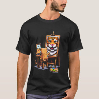 Camiseta Gato Pintando Leão Desenho de Animal Arte Abstrata