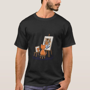 Camiseta Gato Pintura Leão Artístico Amante de Animais Gráf