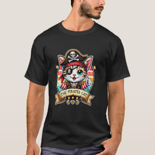 Camiseta Gato Pirata Adorável Olho de Gatinho Remendo Carib